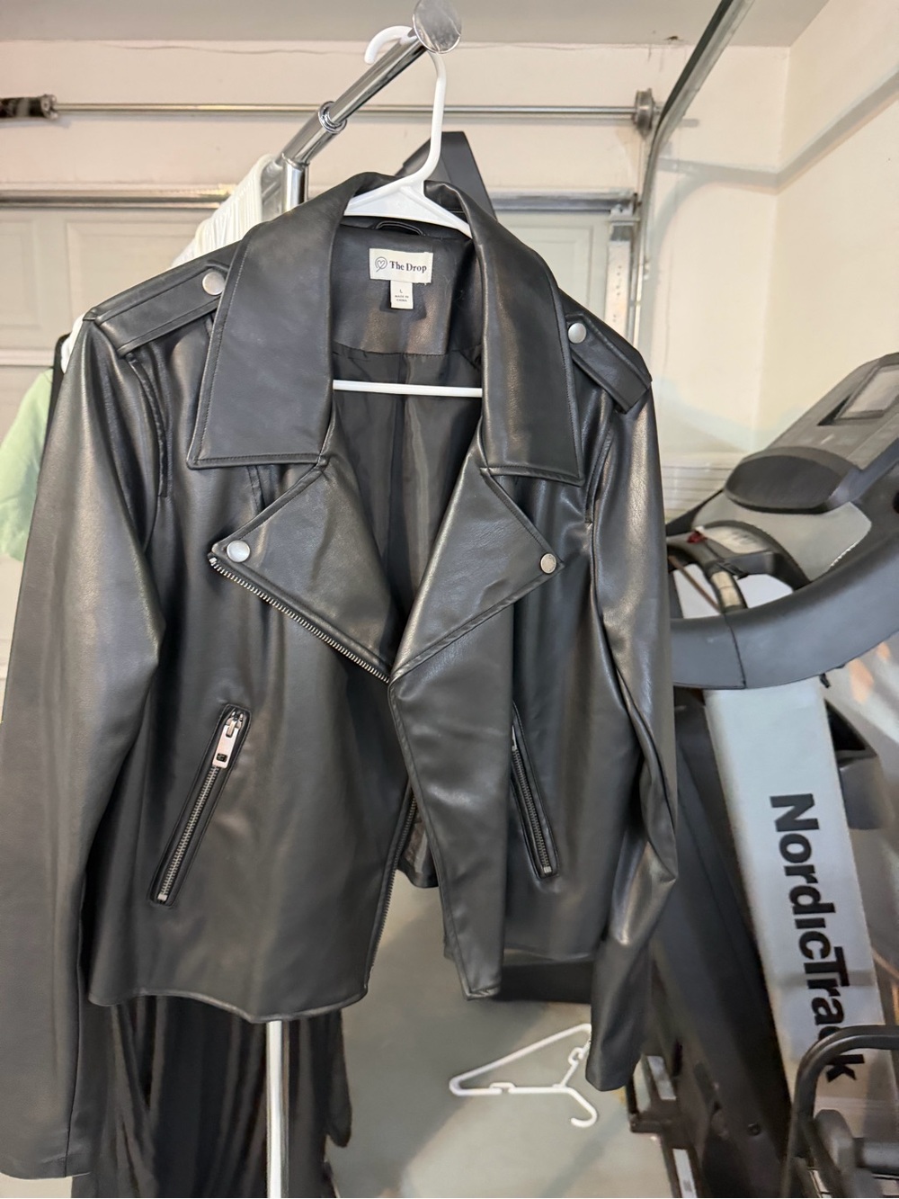 The Drop Women's Black Faux Leather Biker Jacket